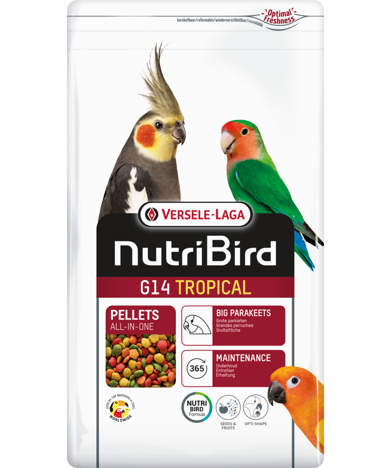 Pellet Versele-Laga Nutribird G14 Tropical 1 kg per parrocchetti di grandi dimensioni Pellet Versele-Laga Nutribird G14 Tropical 1 kg per parrocchetti di grandi dimensioni